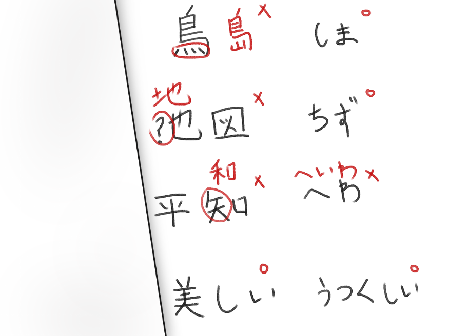 The column of readings corrected in red ink.